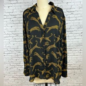Worthington | Black and Gold Leopard Print Blouse size XL